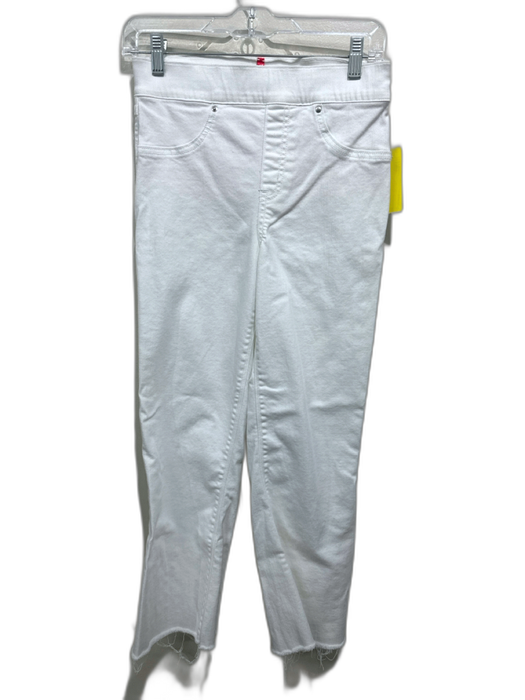 Spanx Size Small White Cotton Denim High Rise Straight Leg Raw Hem Jeans White / Small
