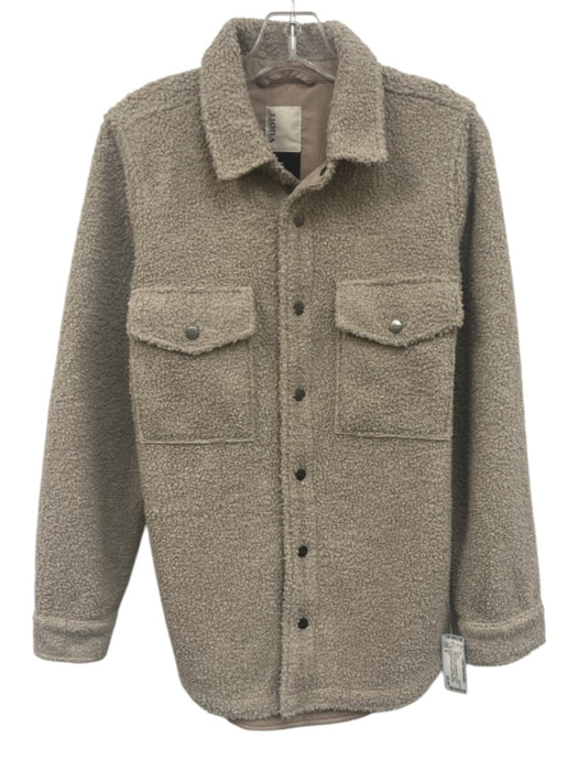 Vuori Size S Beige Brown Polyester Blend Boucle Snap Button Front Teddy Jacket Beige Brown / S