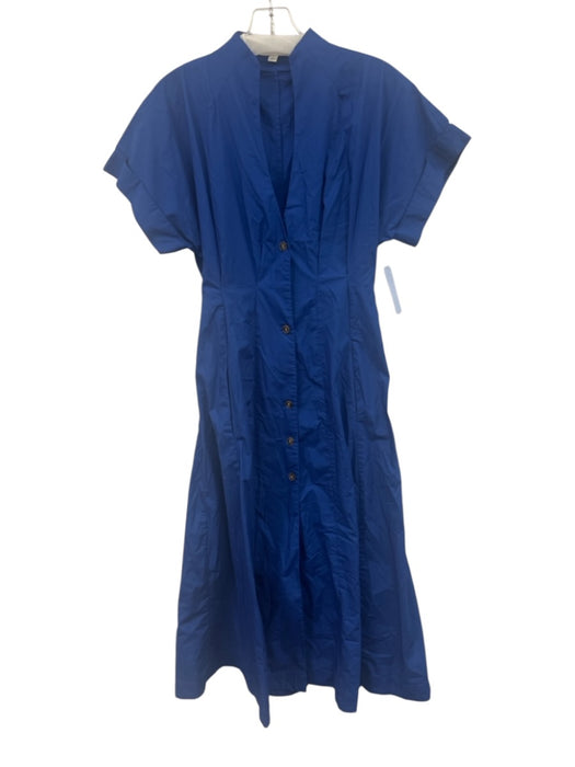 Banana Republic Size 2 Blue Cotton Short Cuff Sleeve Button Front V Neck Dress Blue / 2