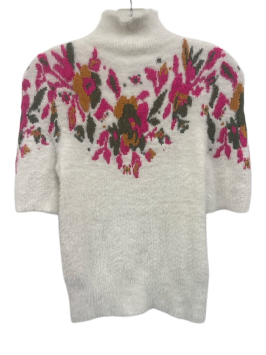 By Anthropologie Size XS White, Pink & Multi Nylon Blend Knit Turtleneck Sweater White, Pink & Multi / XS