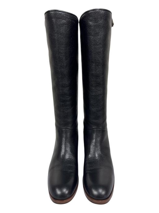 Gucci Shoe Size 7 Black & Gold Leather round toe Gold Hardware Logo Boots Black & Gold / 7