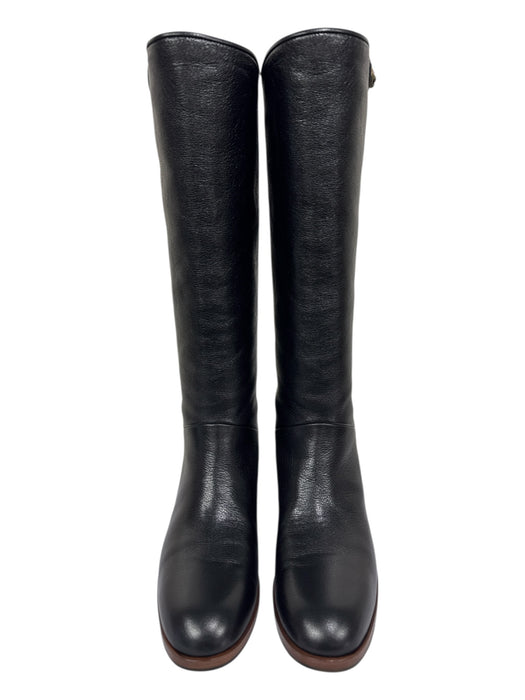 Gucci Shoe Size 7 Black & Gold Leather round toe Gold Hardware Logo Boots Black & Gold / 7