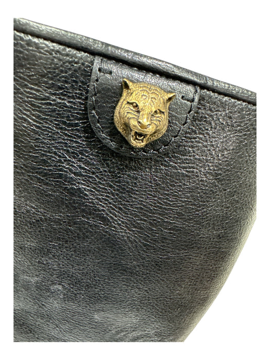 Gucci Shoe Size 7 Black & Gold Leather round toe Gold Hardware Logo Boots Black & Gold / 7