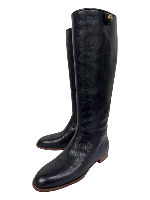 Gucci Shoe Size 7 Black & Gold Leather round toe Gold Hardware Logo Boots Black & Gold / 7