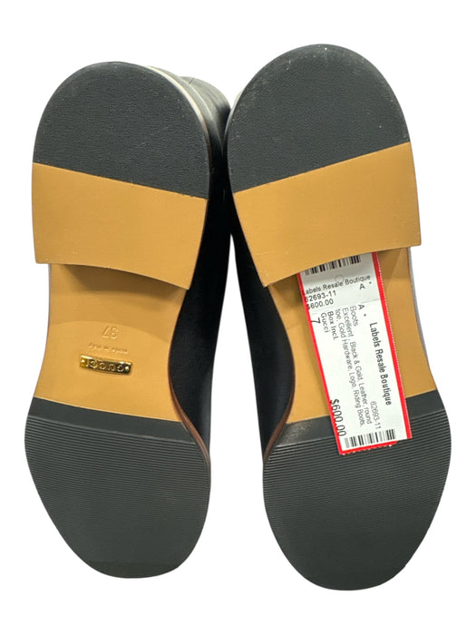 Gucci Shoe Size 7 Black & Gold Leather round toe Gold Hardware Logo Boots Black & Gold / 7