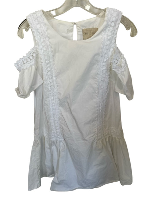 Moon River Size XS White Cotton Embroidered Lace Detail Sleeve Cut Out Dress White / XS