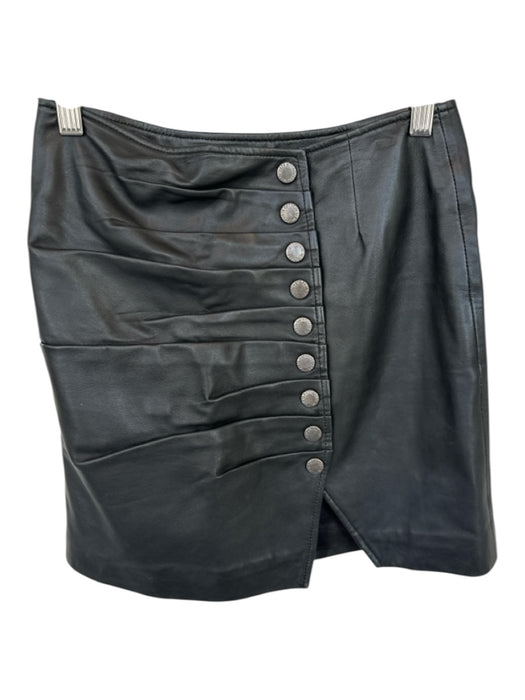 Retrofete Size XS Black & Silver Leather Snap Buttons Pleated Mini Skirt Black & Silver / XS