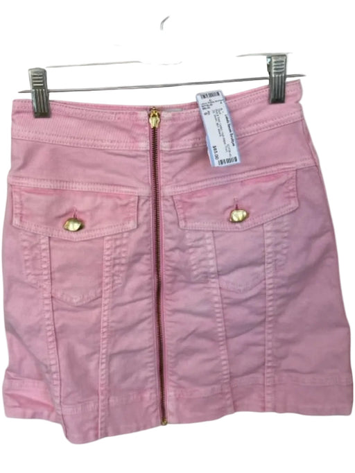 Aje. Size 6 Pink & Gold Cotton High Waist Front Zip Denim Mini Skirt Pink & Gold / 6