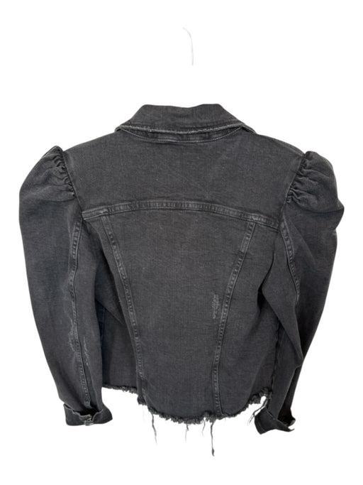 Retrofete Size S Black Cotton Blend Puff Shoulder Buttons Raw Hem Denim Jacket Black / S