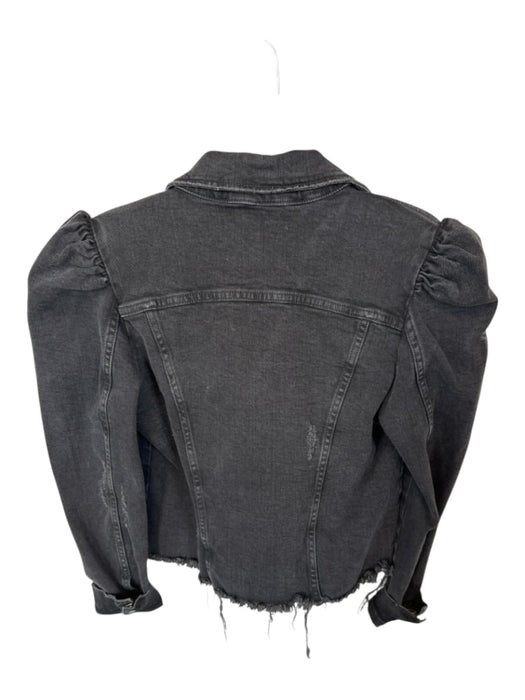 Retrofete Size S Black Cotton Blend Puff Shoulder Buttons Raw Hem Denim Jacket Black / S