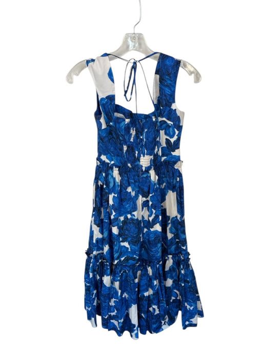 Cara Cara Size 2 Blue & White Cotton Sleeveless Flowers Square Neck Dress Blue & White / 2