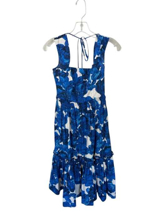 Cara Cara Size 2 Blue & White Cotton Sleeveless Flowers Square Neck Dress Blue & White / 2