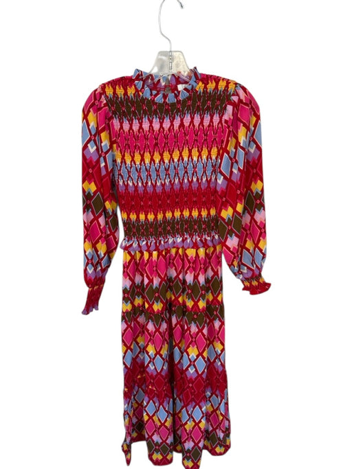 avara Size XS Multi Polyester Long Sleeve Diamond Shape Smocked Maxi Dress Multi / XS
