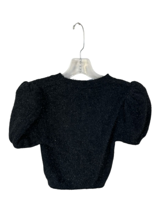 Alice & Olivia Size S Black Nylon Blend Short Balloon Sleeve Fuzzy Metallic Top Black / S