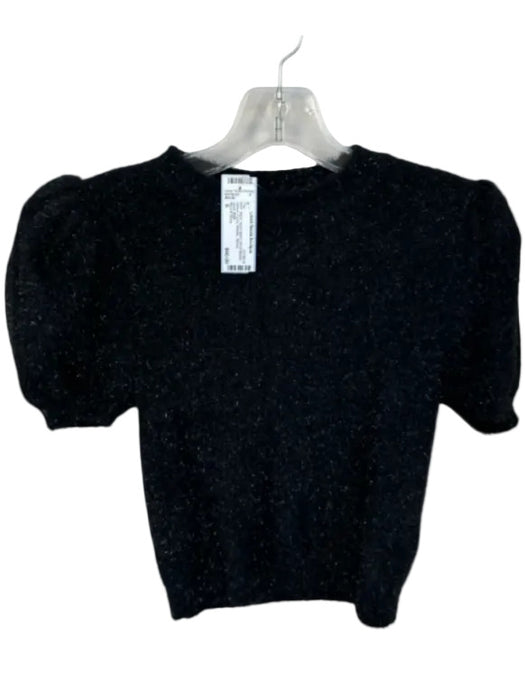 Alice & Olivia Size S Black Nylon Blend Short Balloon Sleeve Fuzzy Metallic Top Black / S