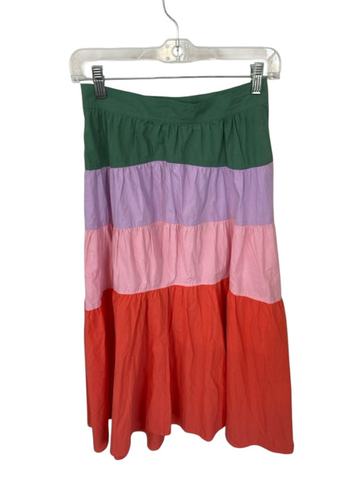 Derek Lam 10 Crosby Size 2 Green & Pink Cotton Side Zip Color Block Maxi Skirt Green & Pink / 2