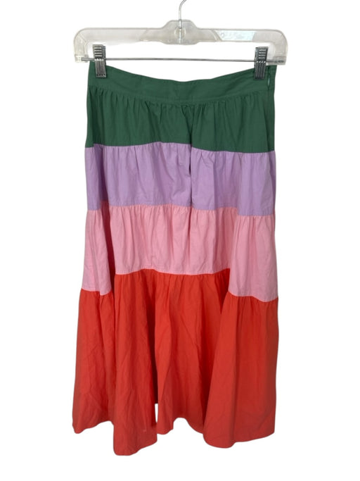 Derek Lam 10 Crosby Size 2 Green & Pink Cotton Side Zip Color Block Maxi Skirt Green & Pink / 2