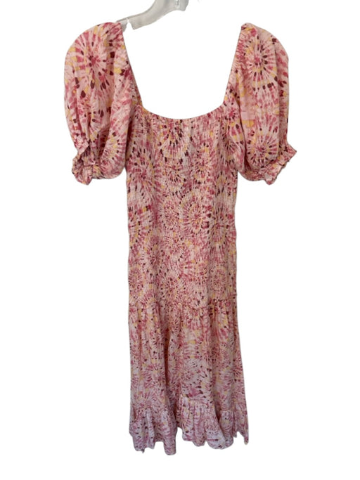 Misa Size XS Pink & Yellow Rayon & Cotton Short Balloon Sleeve Tie Dye Dress Pink & Yellow / XS