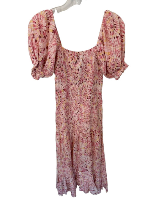 Misa Size XS Pink & Yellow Rayon & Cotton Short Balloon Sleeve Tie Dye Dress Pink & Yellow / XS