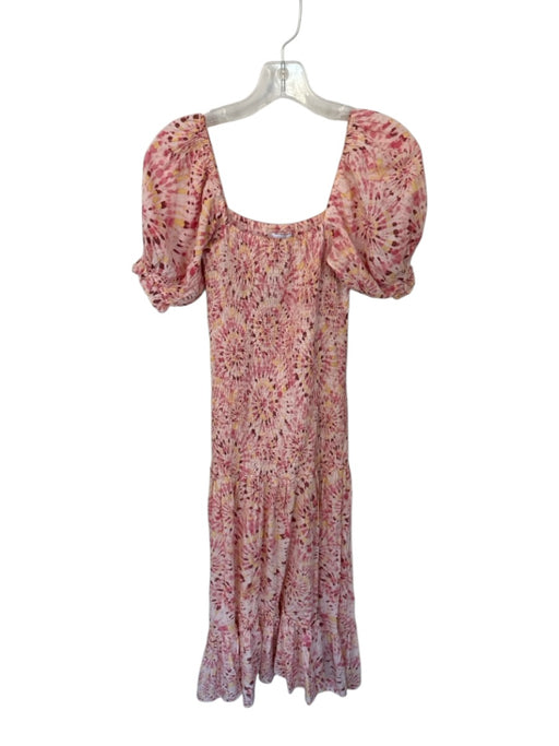 Misa Size XS Pink & Yellow Rayon & Cotton Short Balloon Sleeve Tie Dye Dress Pink & Yellow / XS