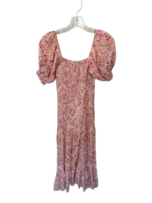 Misa Size XS Pink & Yellow Rayon & Cotton Short Balloon Sleeve Tie Dye Dress Pink & Yellow / XS