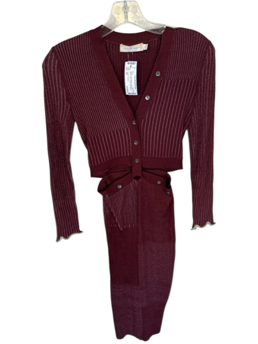 Jonathan Simkhai Size XS Maroon Rayon Blend Long Sleeve Ribbed Midi Dress Maroon / XS