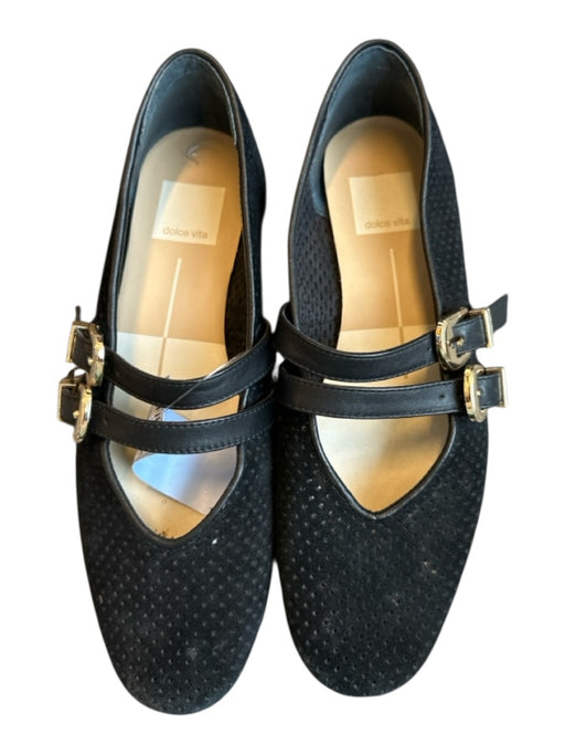 Dolce Vita Shoe Size 6.5 Black Suede Perforated Buckles GHW Mary Jane Flats Black / 6.5