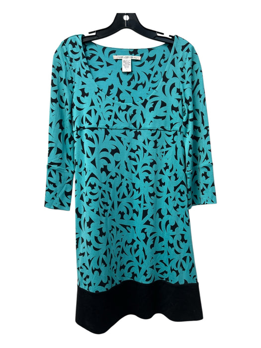 Diane Von Furstenberg Size 2 Aqua & Black Silk Scoop Neck Empire Waist Dress Aqua & Black / 2