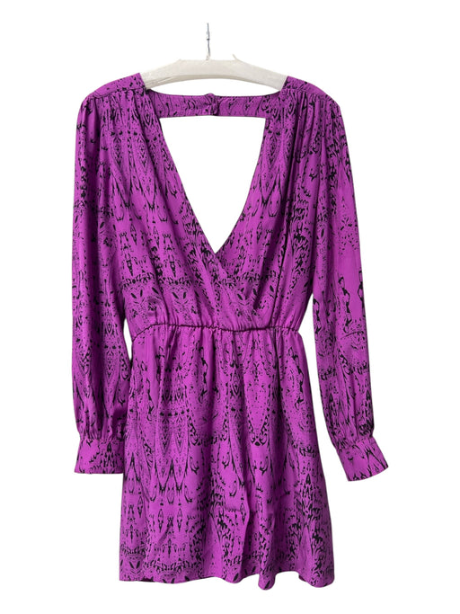 Parker Size S Violet & Black Silk V Neck Open Back Long Sleeve Knee length Dress Violet & Black / S