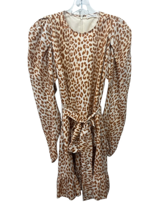 Ulla Johnson Size 6 White & Gold Silk Cheetah Print Long Sleeve Back Zip Dress White & Gold / 6