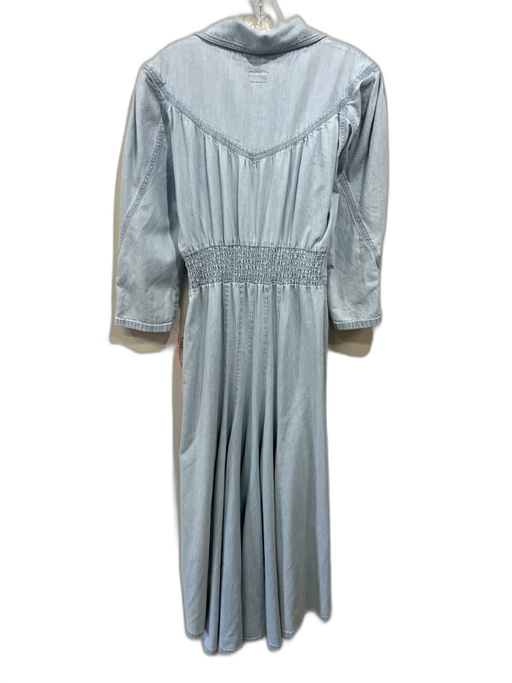 Mother Size S Light Wash Cotton Denim 3/4 Sleeve Button Front Paneled Dress Light Wash / S