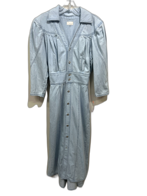Mother Size S Light Wash Cotton Denim 3/4 Sleeve Button Front Paneled Dress Light Wash / S