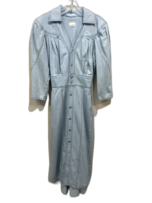 Mother Size S Light Wash Cotton Denim 3/4 Sleeve Button Front Paneled Dress Light Wash / S