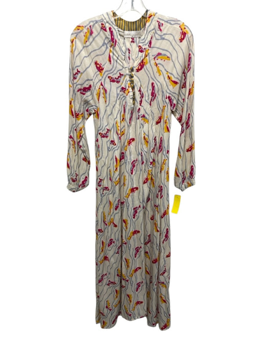 Natalie Martin Size XS Pink, Blue, Yellow Rayon Long Sleeve Fish Print Dress Pink, Blue, Yellow / XS