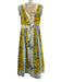 Hunter Bell Size 0 Cream, Yellow & Blue Cotton Floral V Neck Zip Front Dress Cream, Yellow & Blue / 0