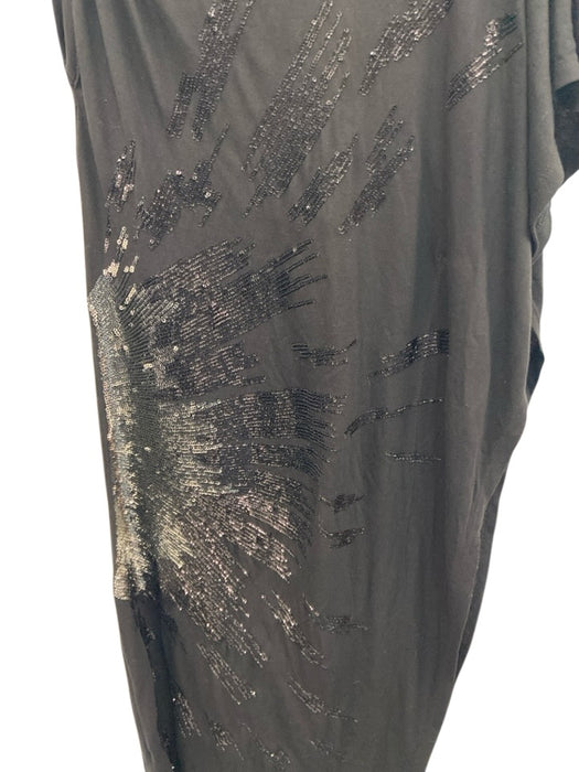 ALLSAINTS Size 4 Black Viscose Asymmetrical Sequin Design One Sleeve Dress Black / 4