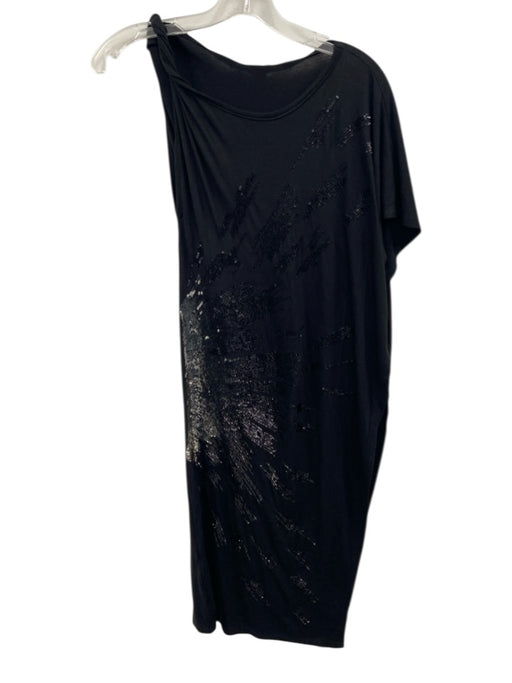 ALLSAINTS Size 4 Black Viscose Asymmetrical Sequin Design One Sleeve Dress Black / 4