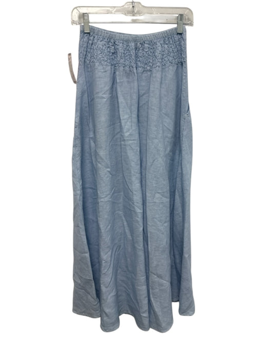 Milio-Milano Size XS Light Blue Linen Elastic Back Pocketed A Line Maxi Skirt Light Blue / XS