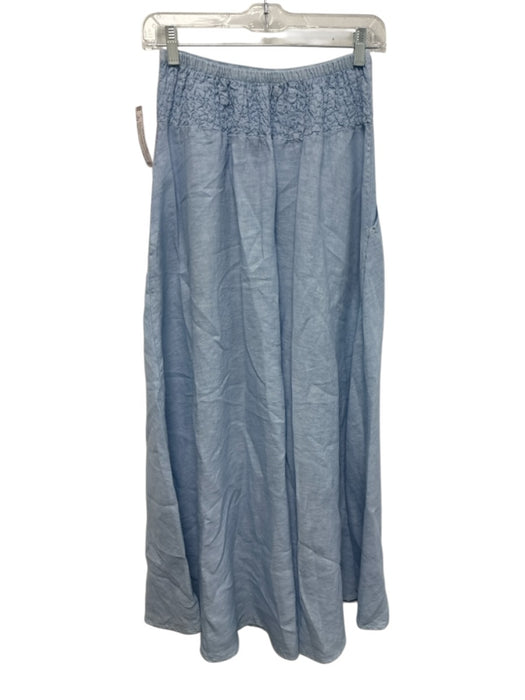 Milio-Milano Size XS Light Blue Linen Elastic Back Pocketed A Line Maxi Skirt Light Blue / XS