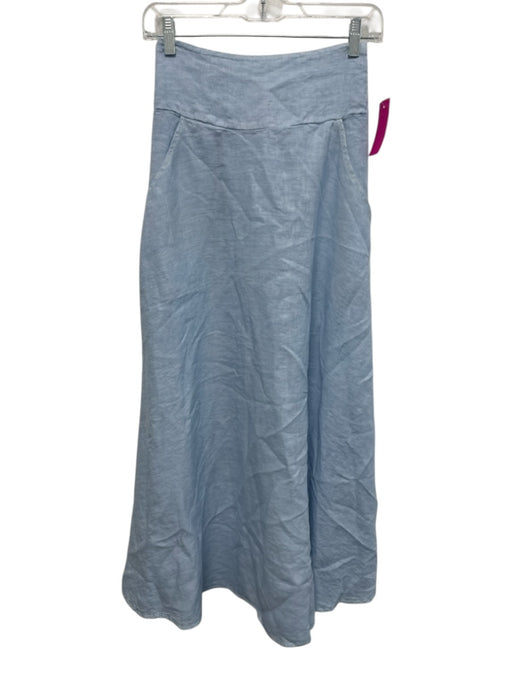 Milio-Milano Size XS Light Blue Linen Elastic Back Pocketed A Line Maxi Skirt Light Blue / XS