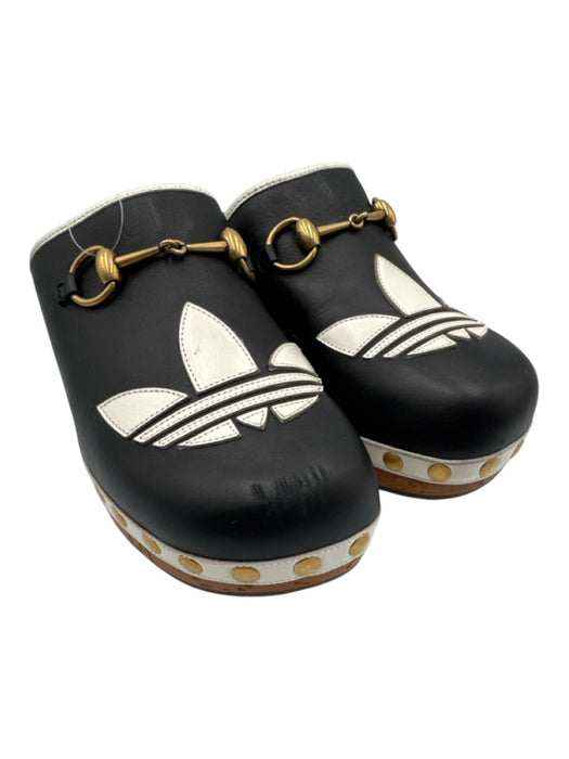 Gucci X Adidas Shoe Size 39.5 Black, White & Brown Leather Upper Logo Mule Clogs Black, White & Brown / 39.5
