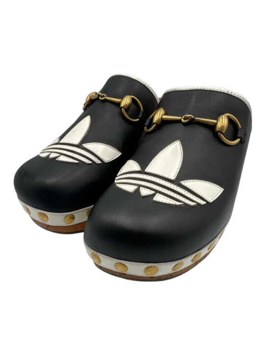Gucci X Adidas Shoe Size 39.5 Black, White & Brown Leather Upper Logo Mule Clogs Black, White & Brown / 39.5