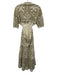 Sandro Size 36 Khaki Green & White Cotton Half Puff Sleeve Floral Eyelet Dress Khaki Green & White / 36