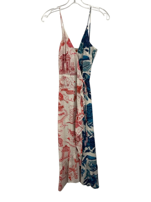 Farm Rio Size Small Blue, Red, White Cotton Spaghetti Strap Mixed Print Dress Blue, Red, White / Small