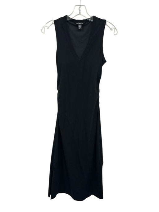 Athleta Size XS Black Cotton Blend Sleeveless Ruched Side Slit Midi Dress Black / XS
