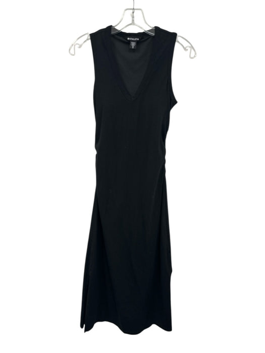 Athleta Size XS Black Cotton Blend Sleeveless Ruched Side Slit Midi Dress Black / XS