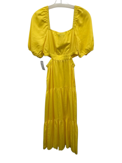 The Drop Size XS Yellow Lyocell Half Puff Sleeve Cut Out Tiered Maxi Dress Yellow / XS