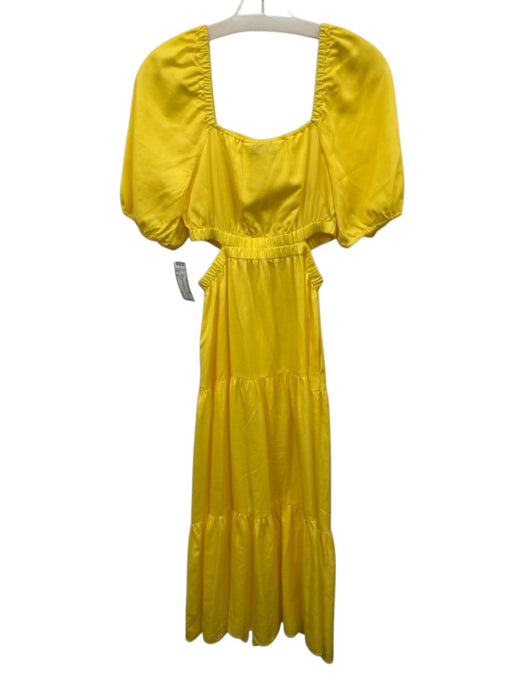 The Drop Size XS Yellow Lyocell Half Puff Sleeve Cut Out Tiered Maxi Dress Yellow / XS