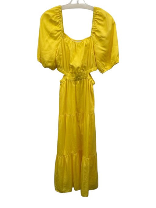 The Drop Size XS Yellow Lyocell Half Puff Sleeve Cut Out Tiered Maxi Dress Yellow / XS