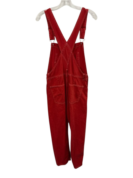 We The Free Size XS Red Cotton Denim Straight Leg Contrast Stitch Overalls Red / XS